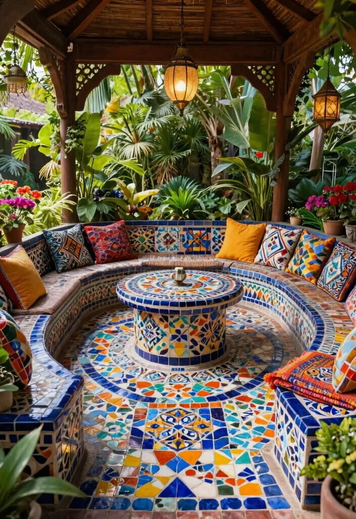 9 Colorful Bohemian Gazebo Ideas for Artistic Backyards 3. Colorful Mosaic Accents 0
