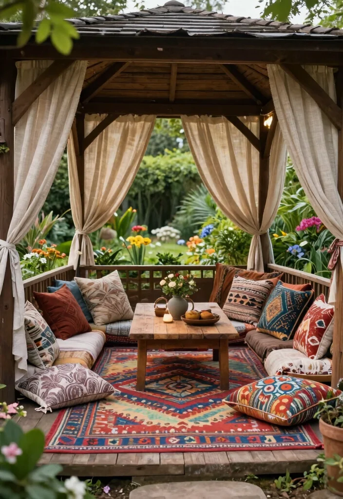 9 Colorful Bohemian Gazebo Ideas for Artistic Backyards 4. Layering Textures 0