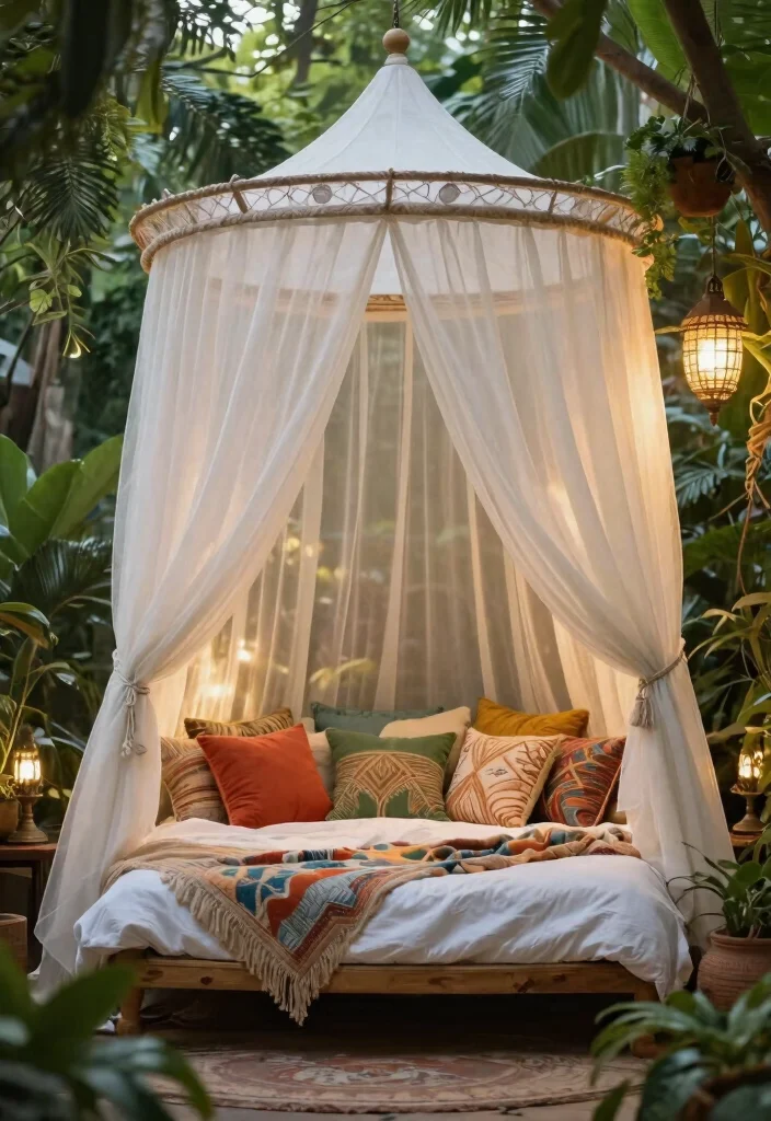 9 Colorful Bohemian Gazebo Ideas for Artistic Backyards 6. Dreamy Canopy Beds 0