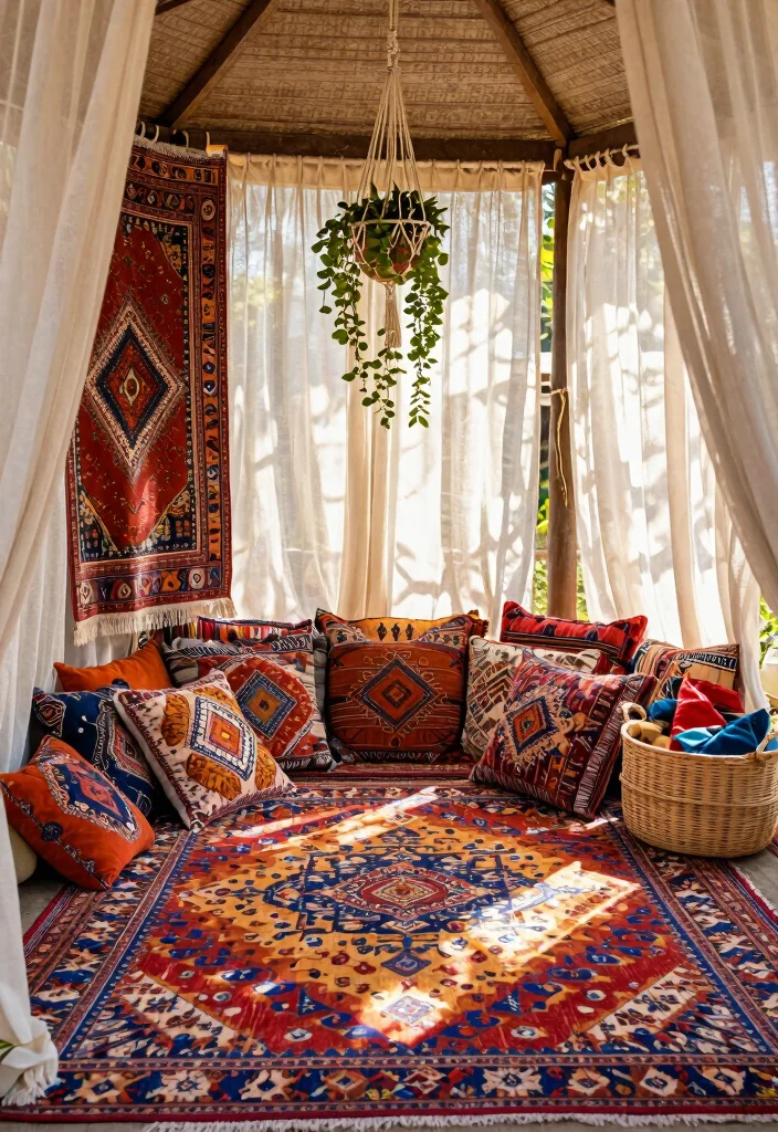 9 Cozy 10x10 Gazebo Decorating Ideas for Small Yards 1. Bohemian Bliss with Textiles 0