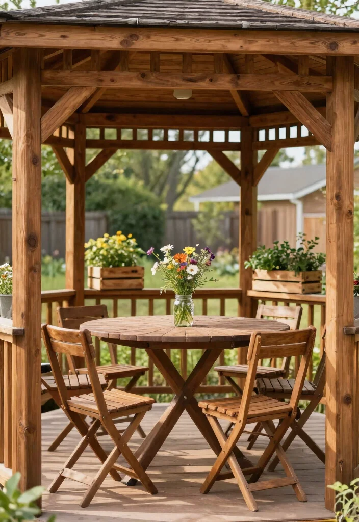 9 Cozy 10x10 Gazebo Decorating Ideas for Small Yards 3. Rustic Charm with Wooden Touches 0