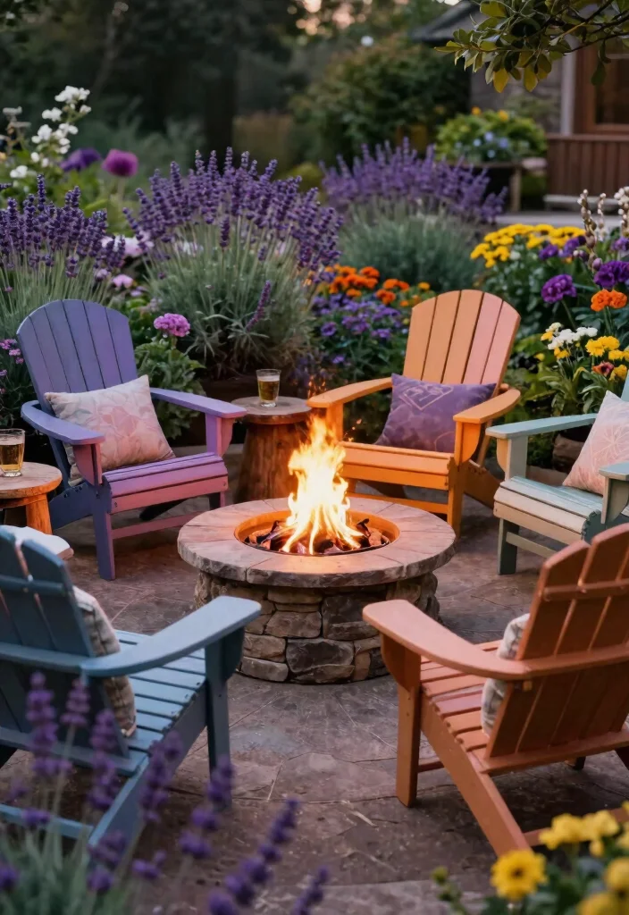 9 Cozy Country Fire Pit Ideas for a Farmhouse Backyard 3. Cozy Adirondack Chairs 0