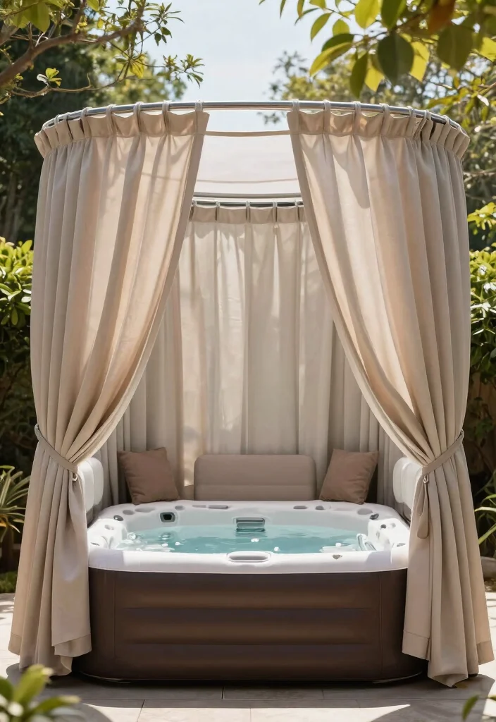 9 Effective Inflatable Hot Tub Privacy Ideas No Neighbors 5. Outdoor Curtains for Flexibility 0