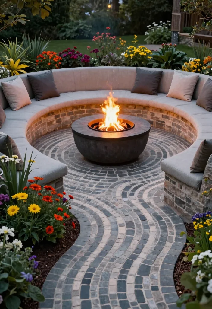 9 Elegant Fire Pit Concepts: Backyard Paver Patterns to Try 49 9 Elegant Fire Pit Concepts Backyard Paver Patterns to Try 9. Artistic Curved Paver Designs 0