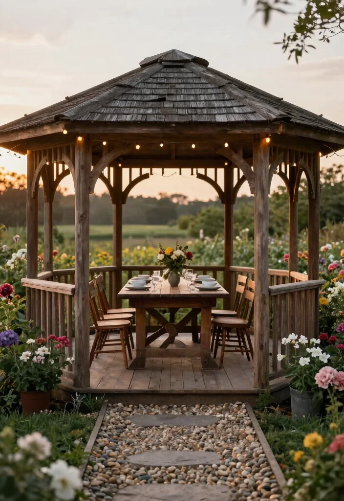 9 Elegant Gazebo Dining Inspirations for Alfresco Meals 1 9 Elegant Gazebo Dining Inspirations for Alfresco Meals 1. Rustic Charm with Reclaimed Wood 0