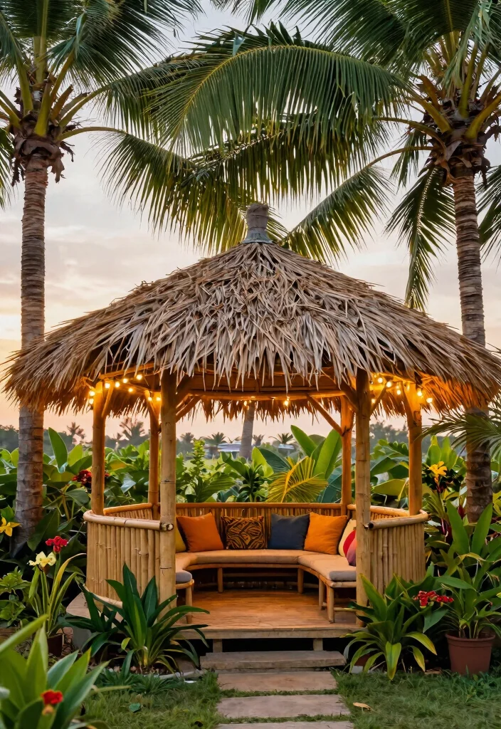 9 Exotic Tropical Gazebo Ideas Surrounded by Palm Trees 1. Rustic Charm with Bamboo Gazebo 0