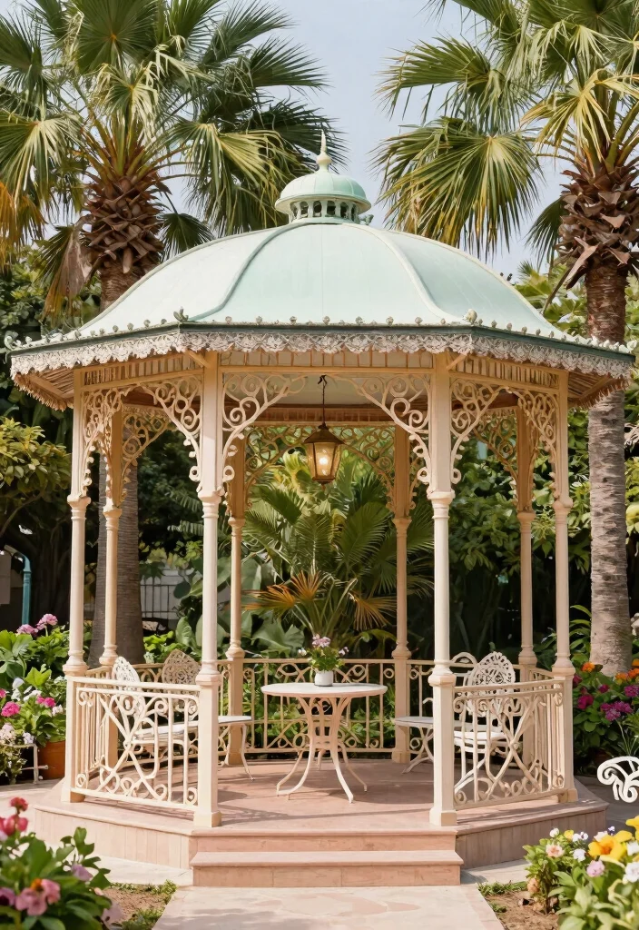 9 Exotic Tropical Gazebo Ideas Surrounded by Palm Trees 6. Vintage Style Gazebo 0