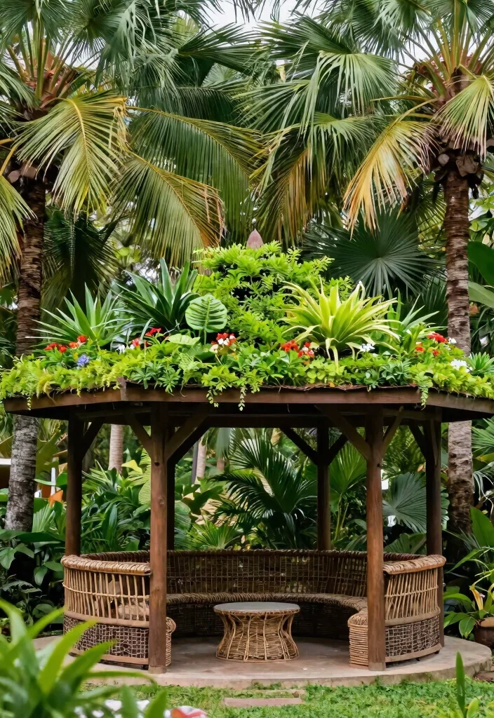 9 Exotic Tropical Gazebo Ideas Surrounded by Palm Trees 8. Eco Friendly Green Roof Gazebo 0