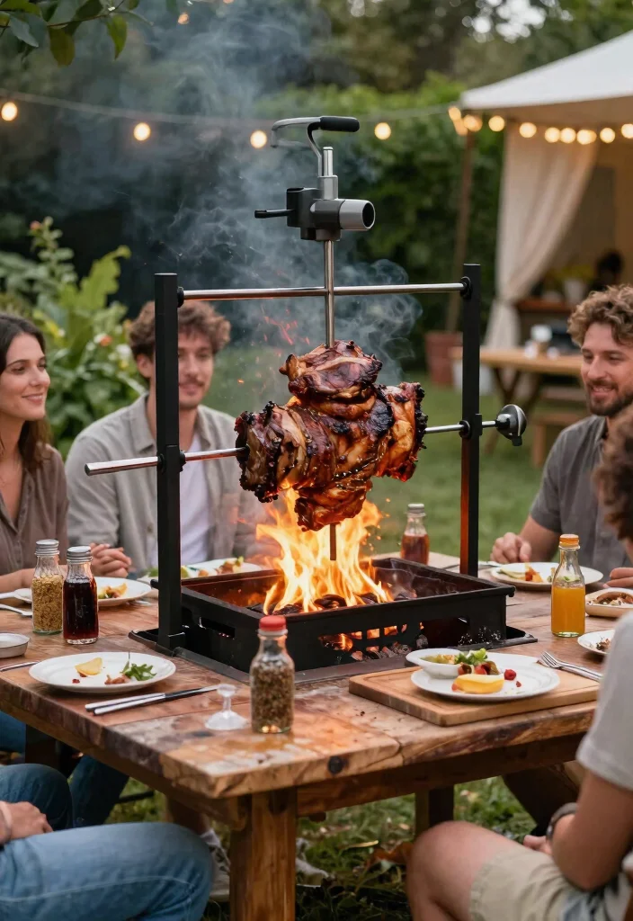 9 Functional Fire Pit Grill Ideas for BBQ Lovers 5 9 Functional Fire Pit Grill Ideas for BBQ Lovers 5. Fire Pit Grill with Rotisserie Function 0