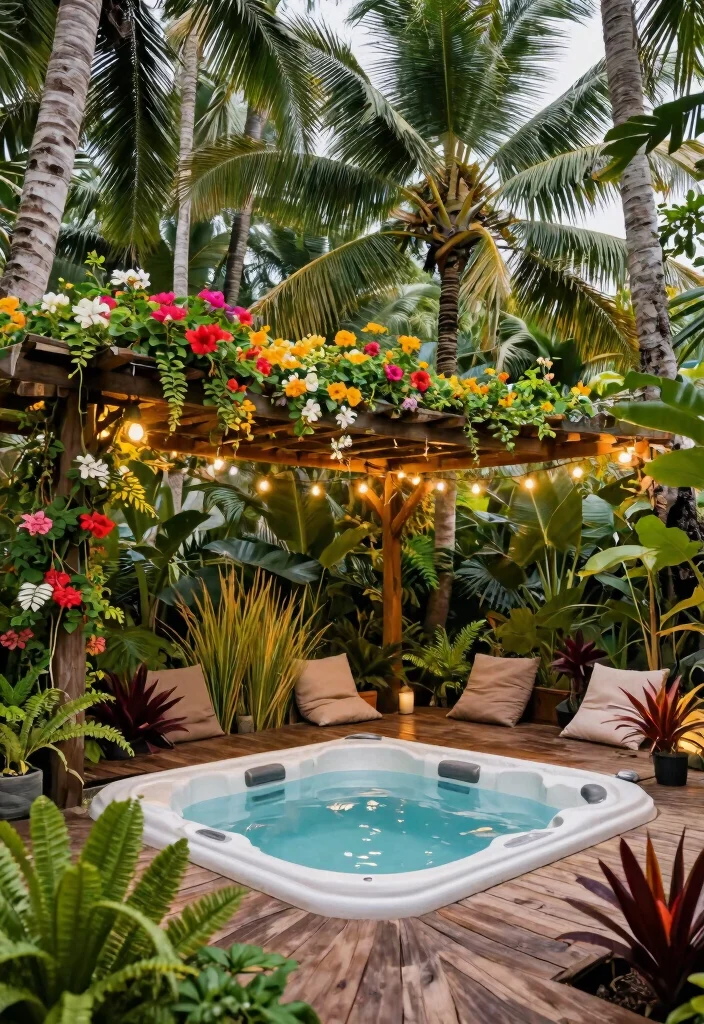 9 Lush Hot Tub Landscaping Concepts for a Secret Sanctuary 1. Tropical Canopy Retreat 0