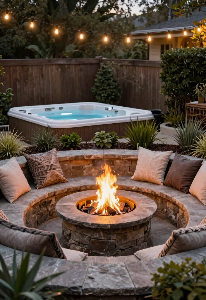 9 Lush Hot Tub Landscaping Concepts for a Secret Sanctuary 7. Cozy Fire Pit Nook 0