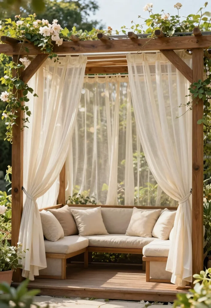 9 Practical Gazebo Enclosure Ideas for Bug Free Days 5. Pergola with Mesh Curtains for Soft Elegance 0