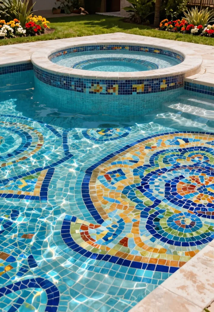 9 Seamless Swimming Pool and Hot Tub Integrated Ideas 6. Mosaic Artistry 0