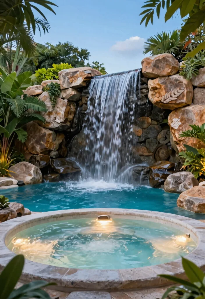 9 Seamless Swimming Pool and Hot Tub Integrated Ideas 8. Waterfall Integration 0