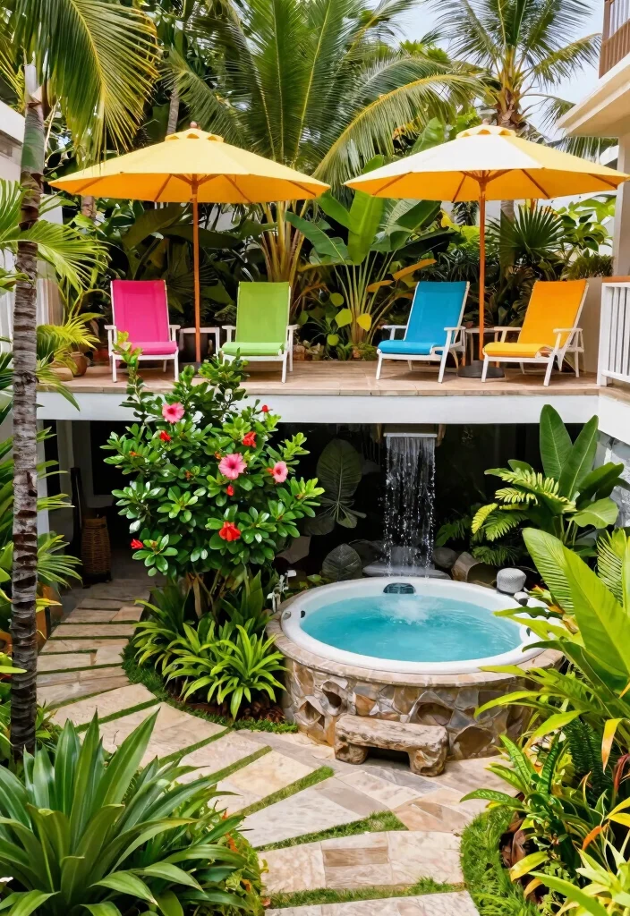 9 Stunning 2 Level Deck Ideas with Integrated Hot Tub 13 9 Stunning 2 Level Deck Ideas with Integrated Hot Tub 3. Tropical Oasis Deck with Lush Landscaping 0