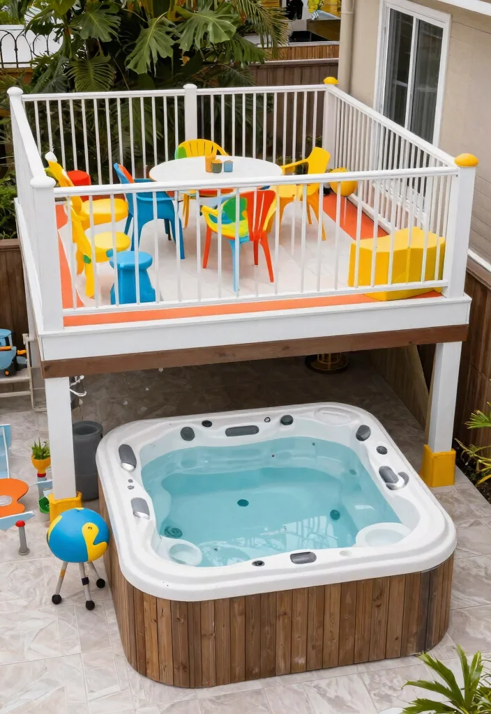 9 Stunning 2 Level Deck Ideas with Integrated Hot Tub 36 9 Stunning 2 Level Deck Ideas with Integrated Hot Tub 6. Family Friendly Deck with Play Area 0