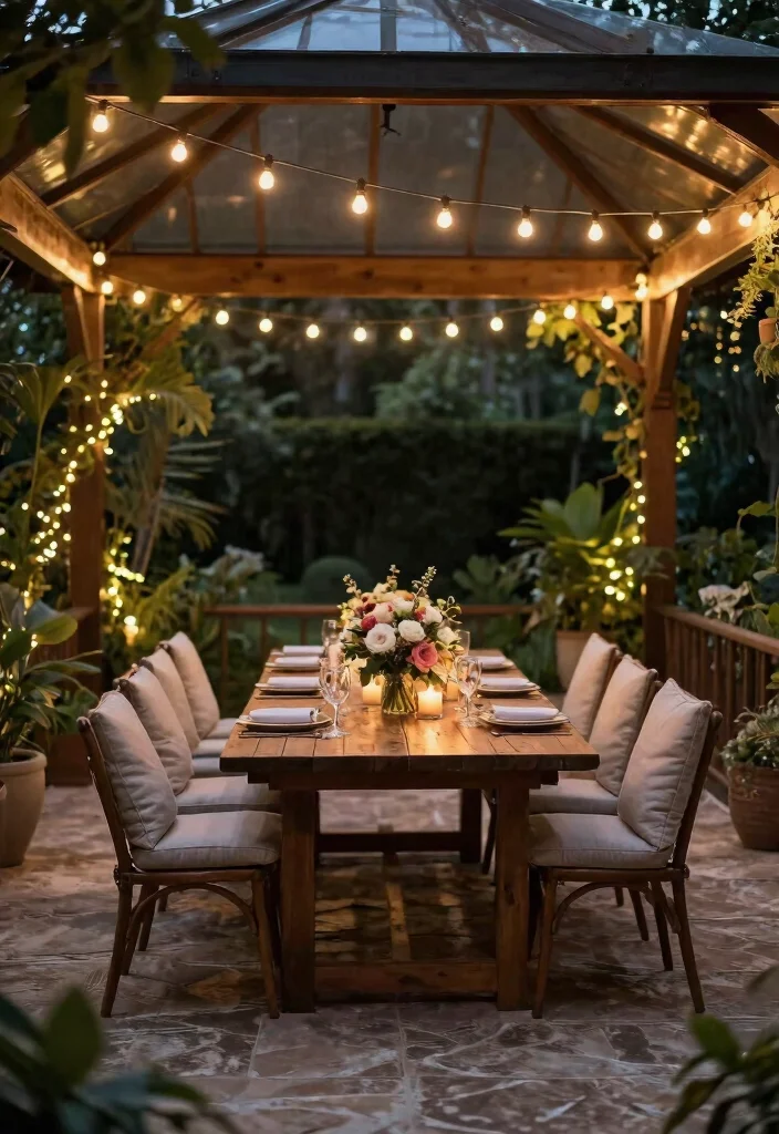 9 Stunning Gazebo Interior Ideas for an Outdoor Room 2. Elegant Dining Space 0