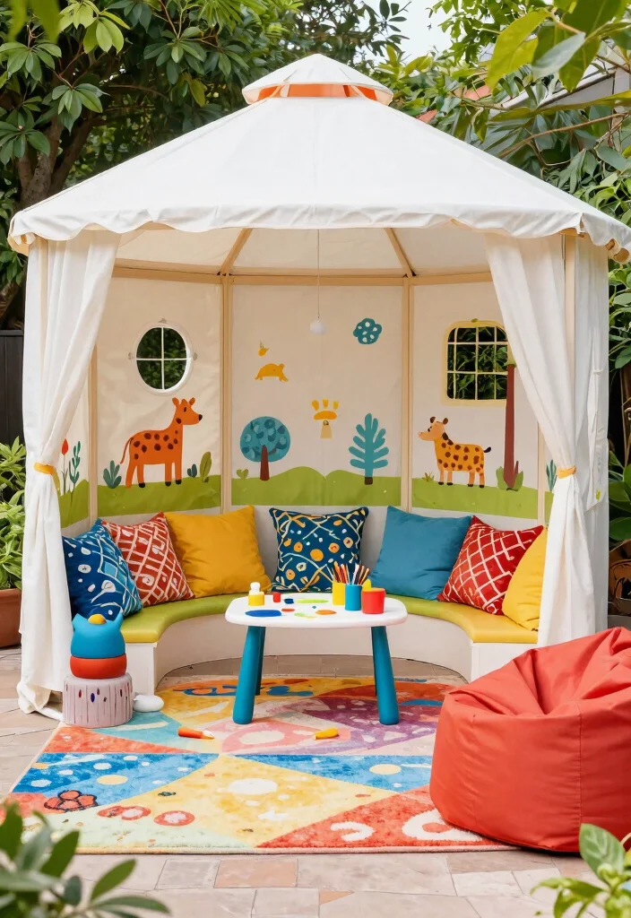 9 Stunning Gazebo Interior Ideas for an Outdoor Room 3. Colorful Playroom for Kids 0