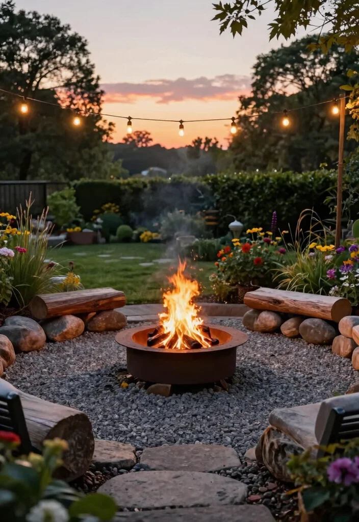 9 Timeless Rustic Fire Pit Ideas for a Farmhouse Backyard 5. Circular Gravel Fire Pit 0