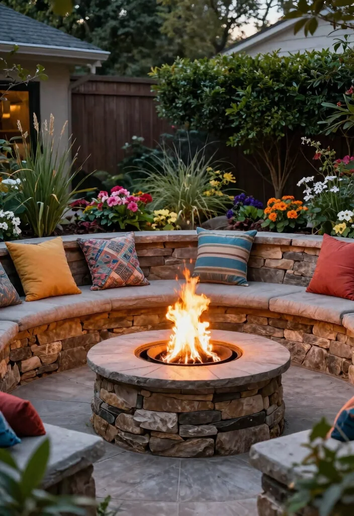 9 Timeless Rustic Fire Pit Ideas for a Farmhouse Backyard 8. Fire Pit with Seating Wall 0