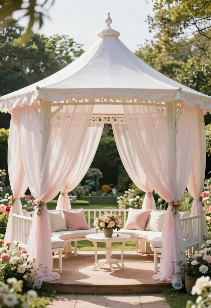 9 Versatile Backyard Canopy Gazebo Ideas for Events 2. Elegant Gazebo with Draped Fabrics 0