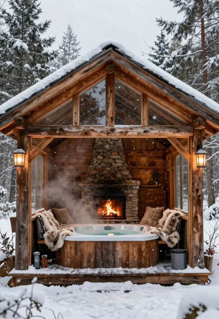 9 Warm Hot Tub Enclosure Ideas to Beat the Cold 1. Rustic Wooden Retreats 0