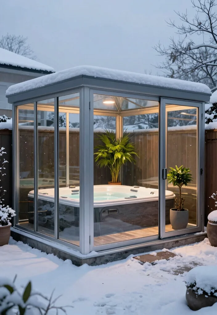9 Warm Hot Tub Enclosure Ideas to Beat the Cold 2. Modern Glass Enclosures 0