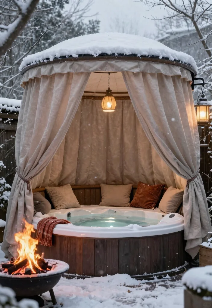 9 Warm Hot Tub Enclosure Ideas to Beat the Cold 3. Cozy Canopy Spaces 0