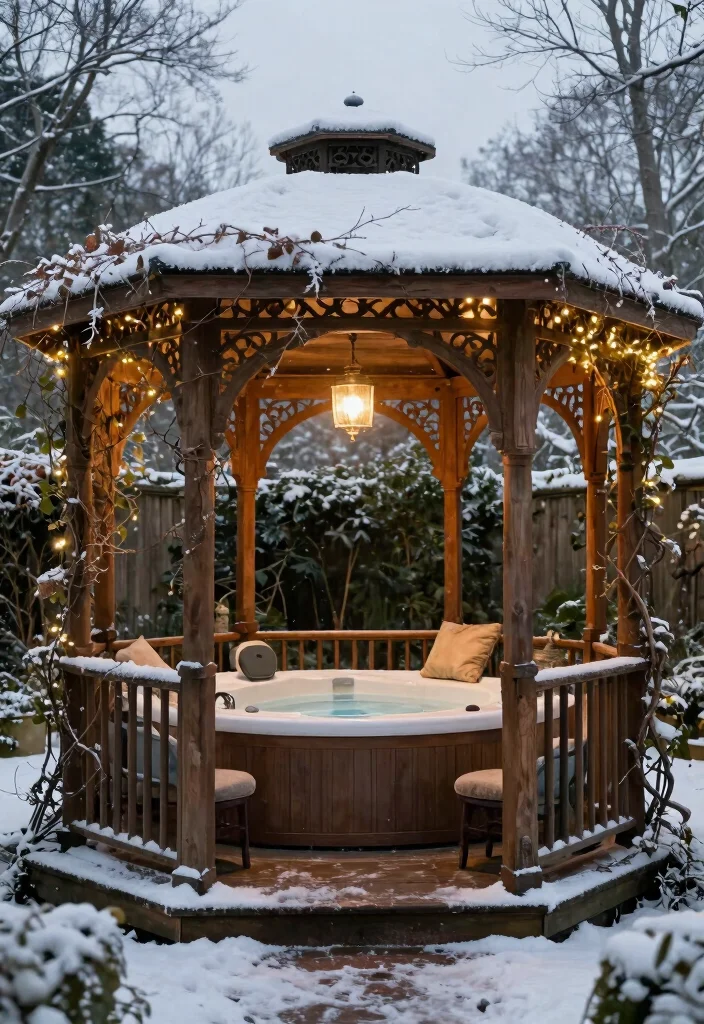 9 Warm Hot Tub Enclosure Ideas to Beat the Cold 7. Vintage Charm with a Gazebo 0