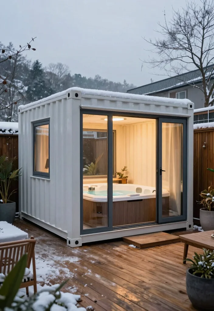 9 Warm Hot Tub Enclosure Ideas to Beat the Cold 8. Custom Container Spaces 0
