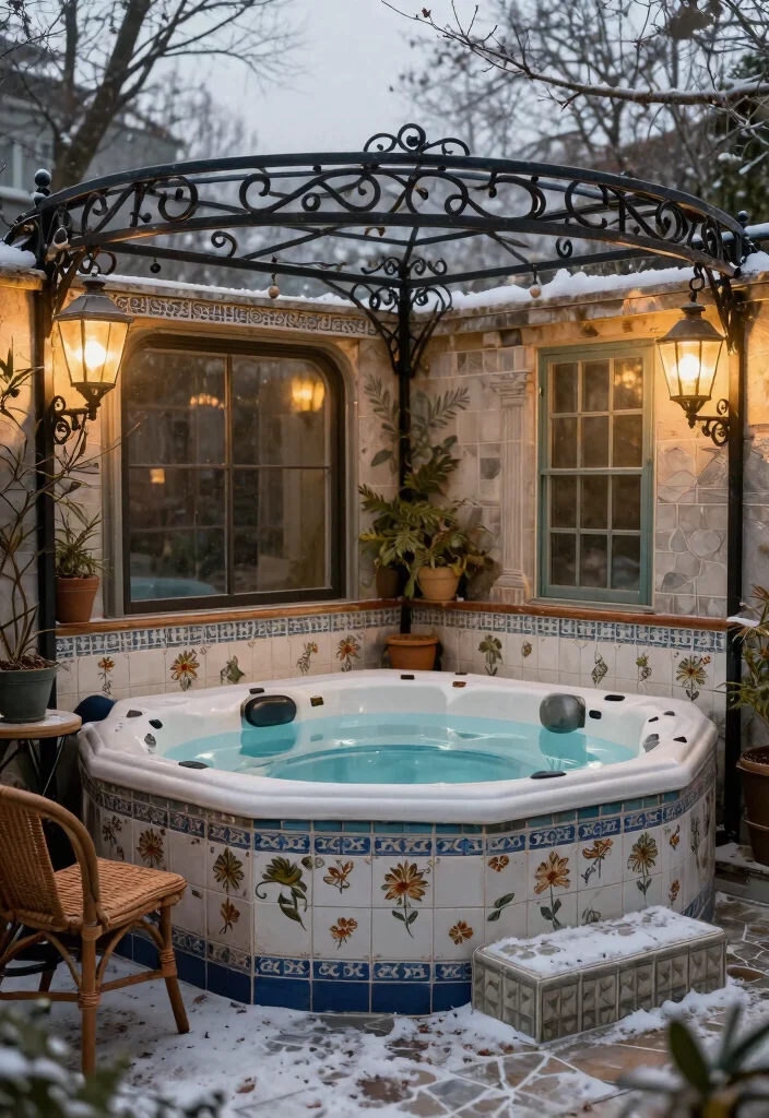 9 Warm Winter Hot Tub Ideas for Soaking in the Snow 5. Vintage Spa Vibes 0