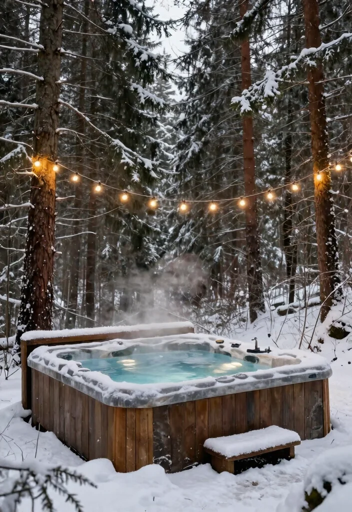 9 Warm Winter Hot Tub Ideas for Soaking in the Snow 6. Snowy Forest Escape 0