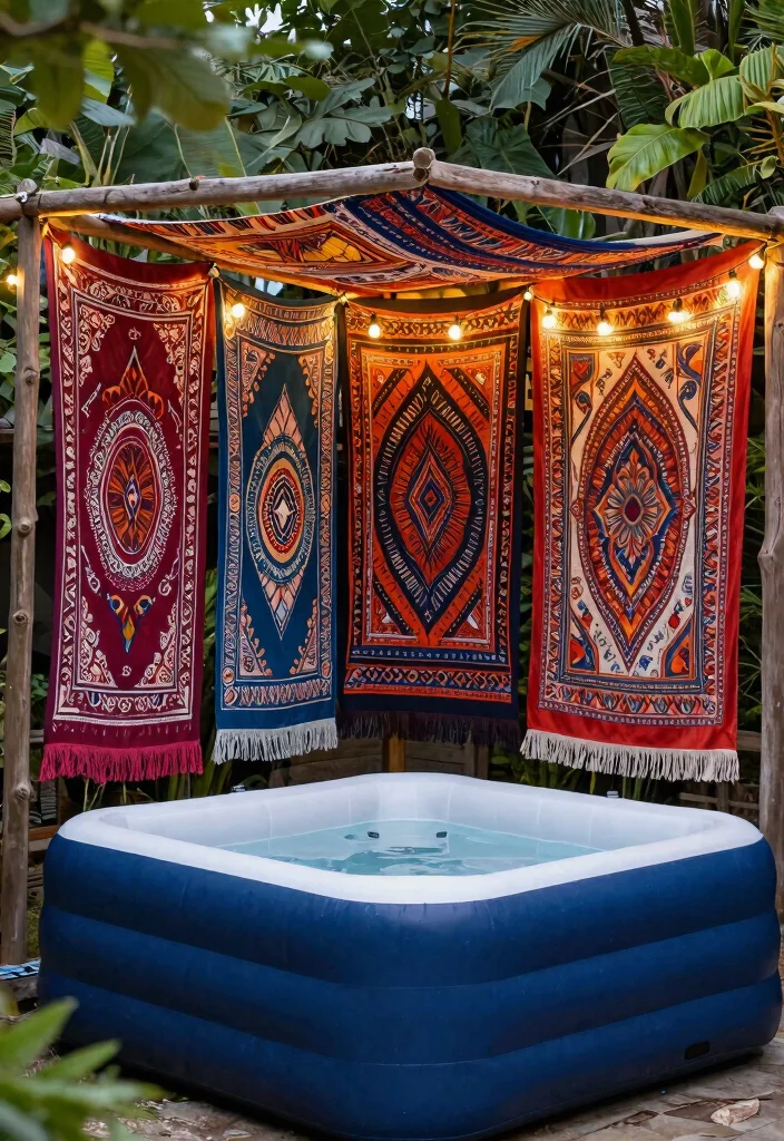 11 Best DIY Inflatable Hot Tub Surround Ideas to Try 8. Windbreaks with Tapestries