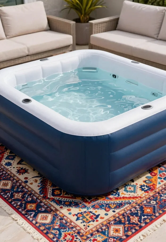 11 Best DIY Inflatable Hot Tub Surround Ideas to Try 10. Outdoor Rug for Comfort